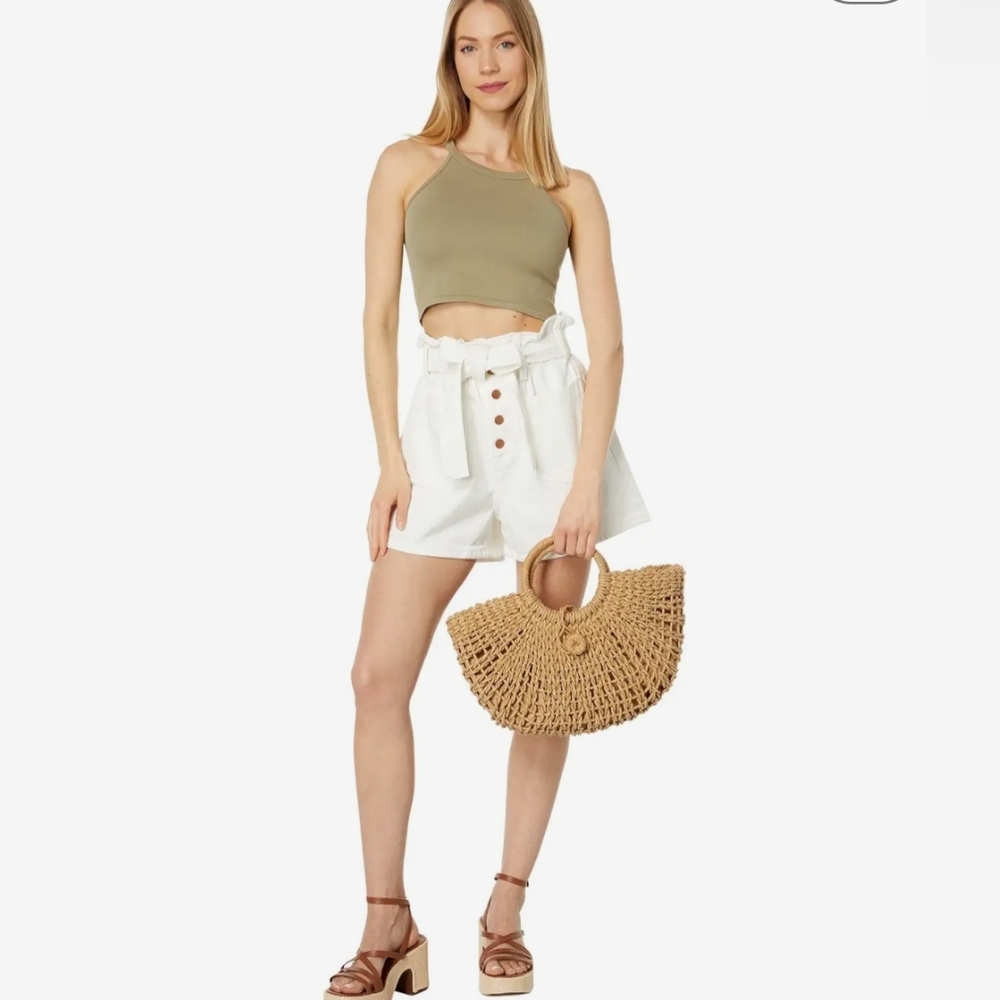 NEW Blank NYC White Twill Paperbag Shorts in Far Away White size Small